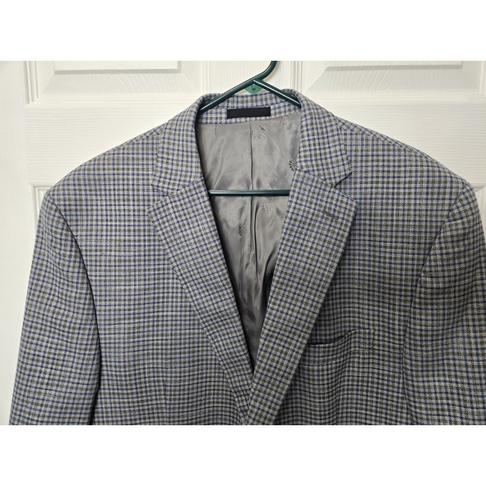 Lauren Ralph Lauren Blazer Jacket Mens 46R Blue Gray Plaid Single Breasted 46 R - Picture 3 of 12